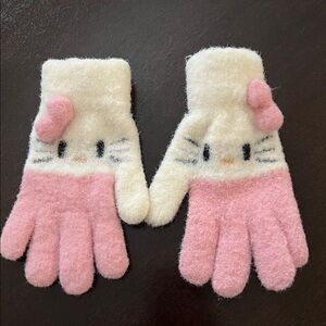 Hello Kitty Fuzzy Pink and White Mittens